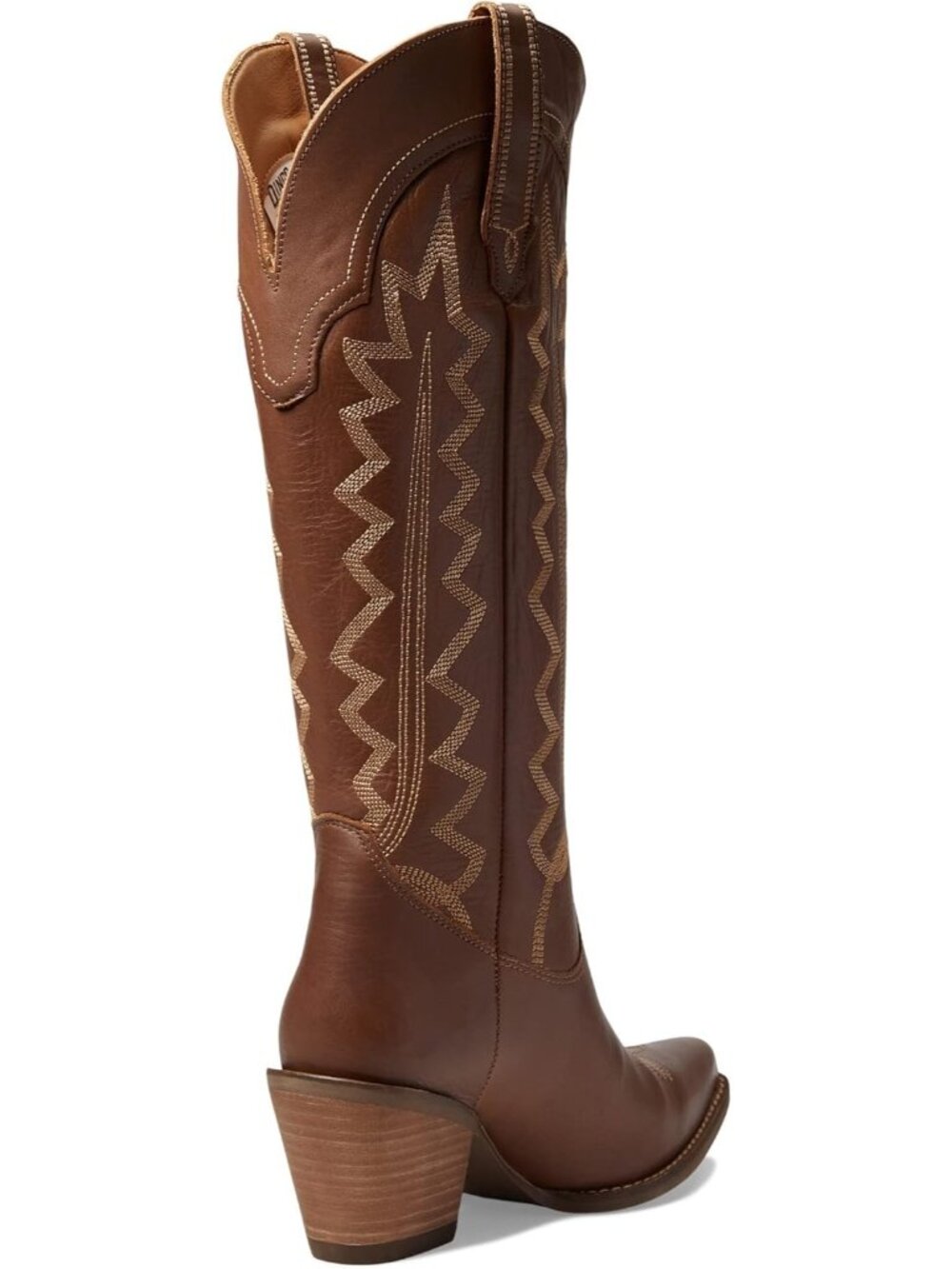 Women's Brown High Cotton Embroidery Snip Toe Casual Boots Knee High Mid Heel - Picture 5 of 6